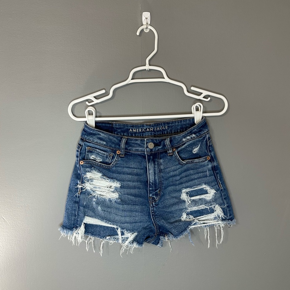 American Eagle Outfitters Women's Ripped Blue Jean Shorts